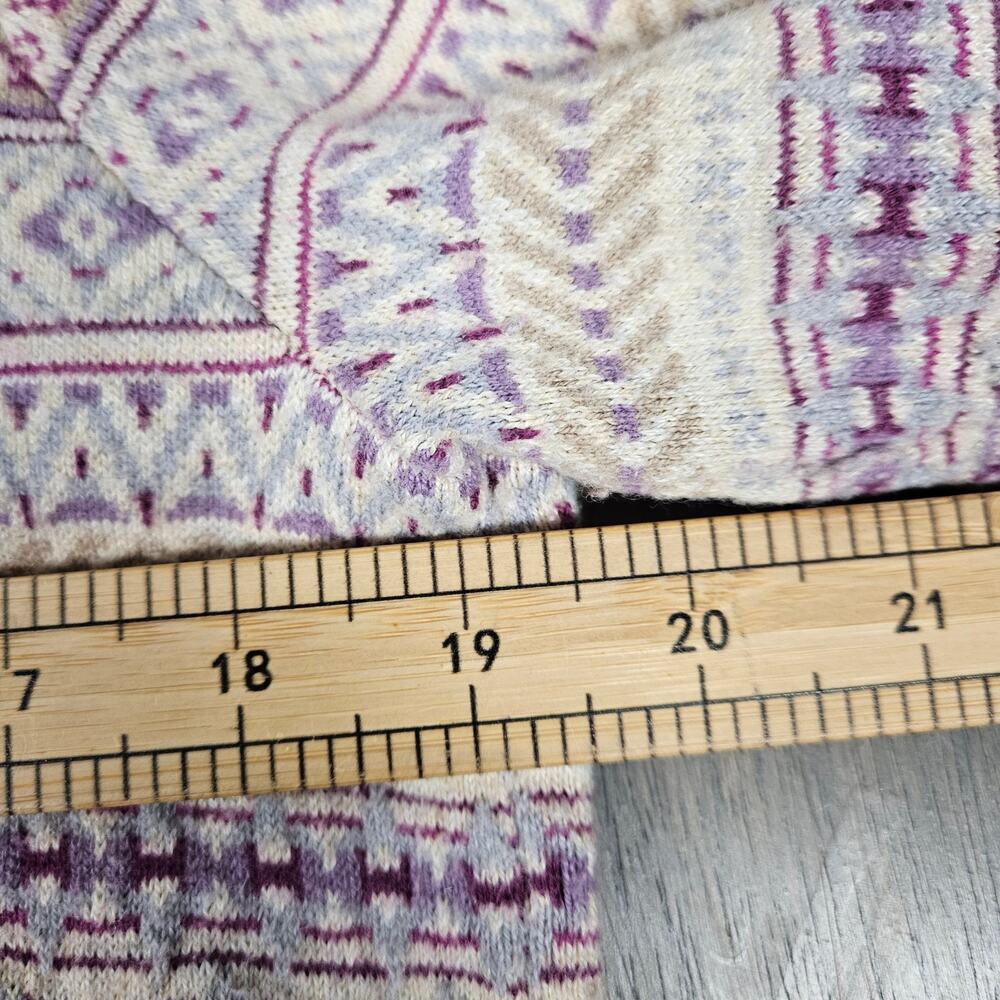Eddie Bauer Womens XL Fair Isle Shawl Collar Cardigan‎ Sweater Cream Purple - Picture 7 of 8